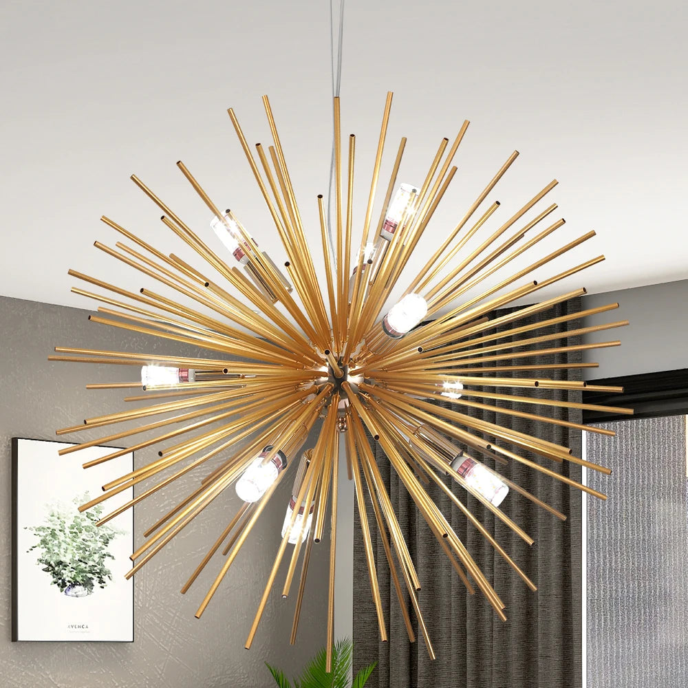 suspension lumineuse moderne dorée cristal rayons radiaux sans ombre led flux lumineux encastrée