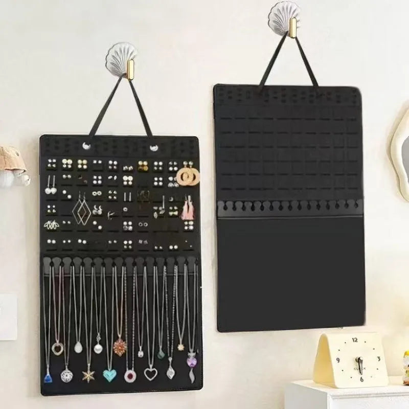 porte bijoux mural noir moderne grille perforée crochets suspension organisateur bijoux