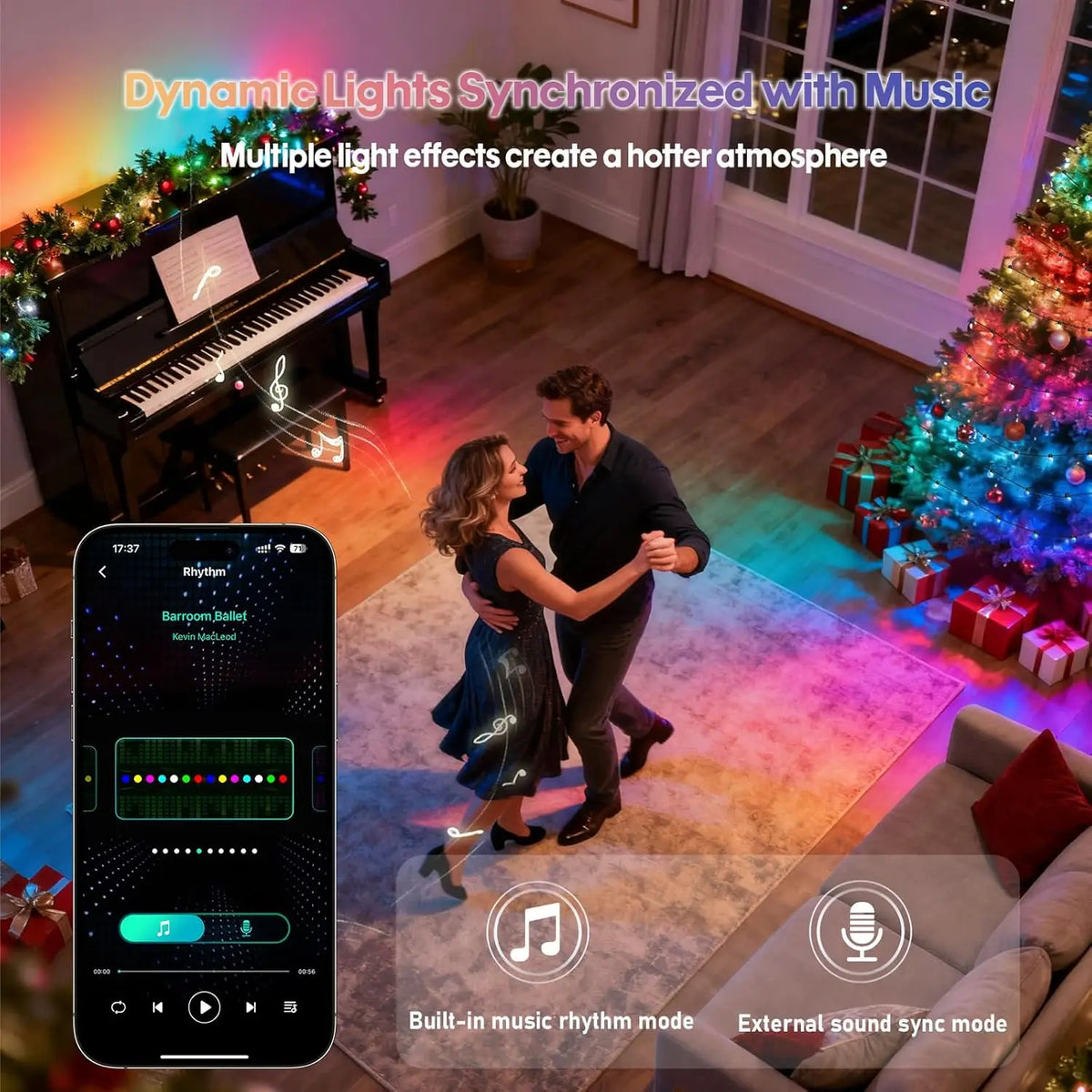 guirlande led multicolore decoration noel 10m 5m telecommande application smartphone