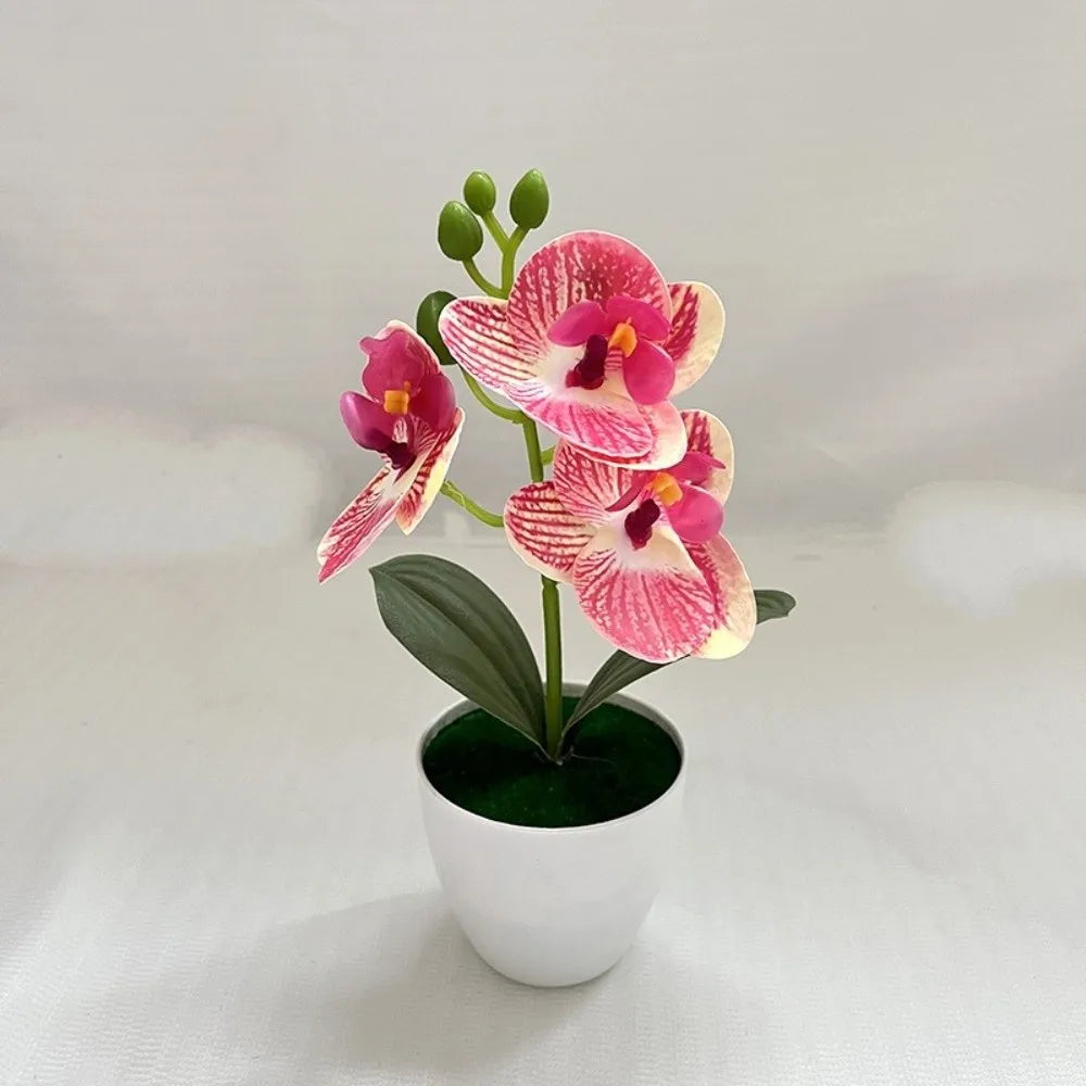 décoration intérieure orchidée artificielle blanche fleurs roses feuilles vertes moderne