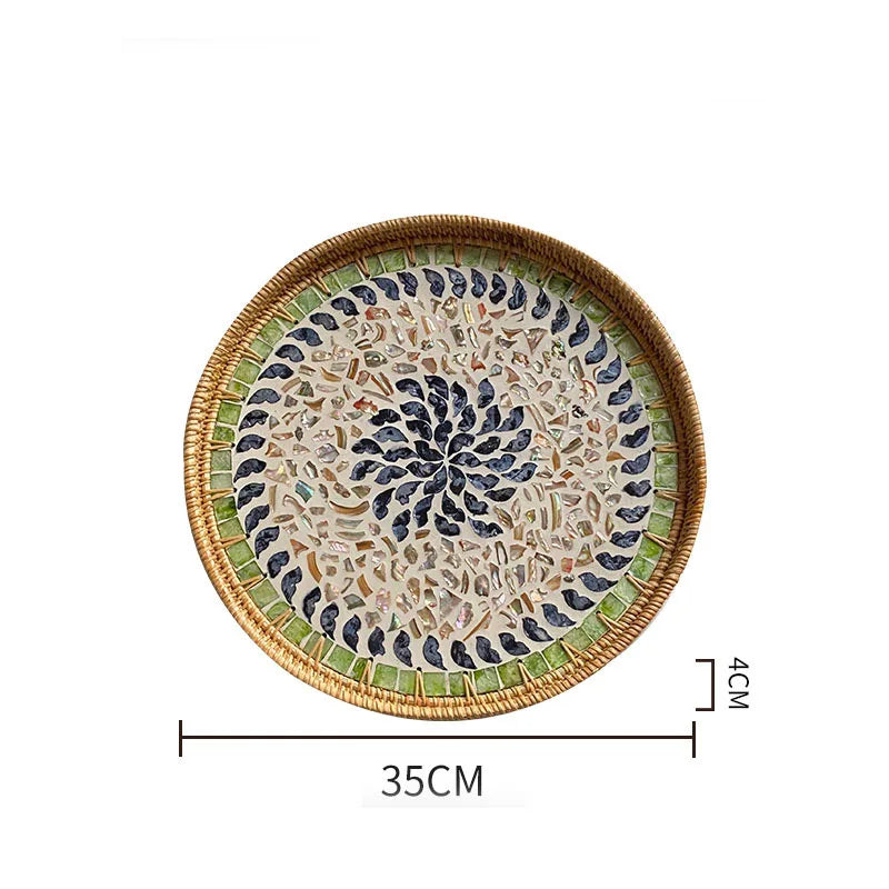 assiette plate décorative rotin tressé motif fleurs boho rustique couleur naturelle