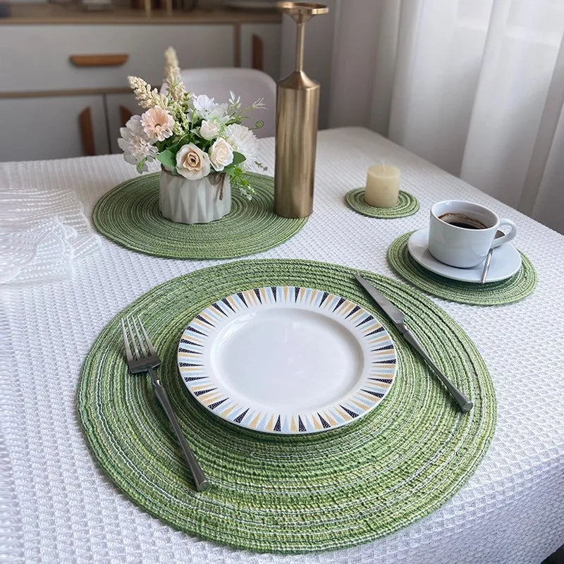 serviettes table tissées spirales moderne beige vert bleu marine rustique
