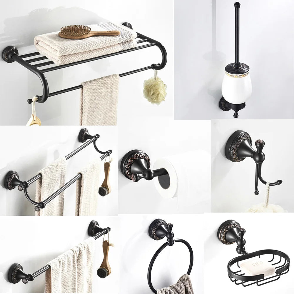 accessoires salle bain cuivre laiton noir classique brosse toilette porte serviettes papier hygiénique móc