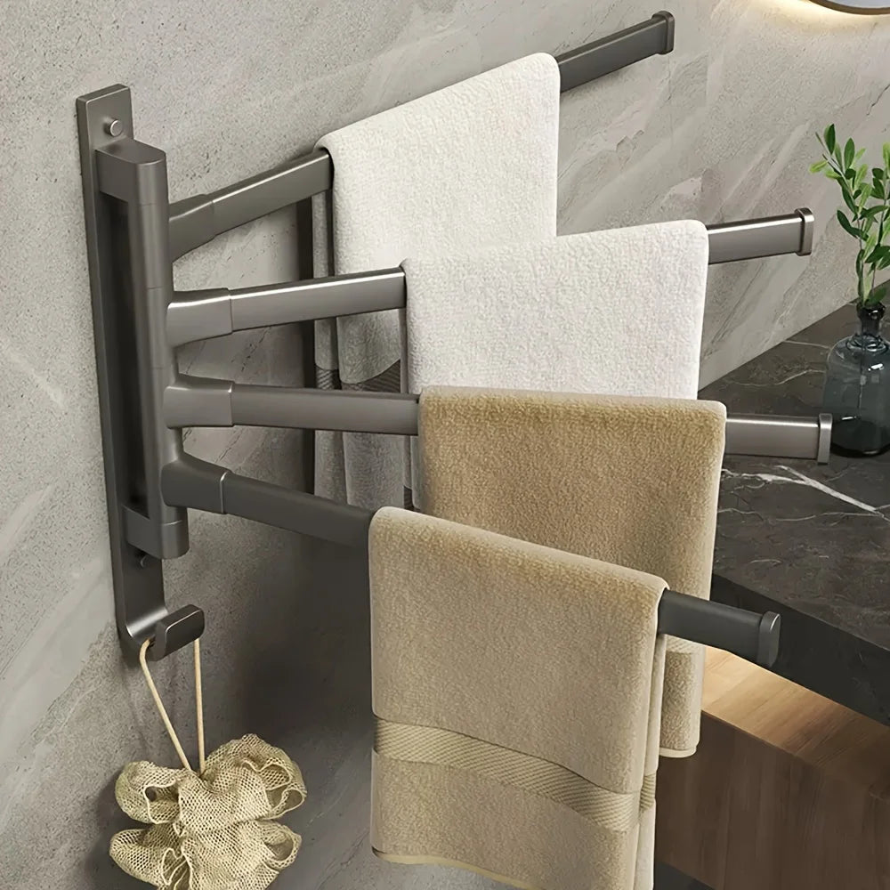 porte serviettes mural acier inoxydable gris moderne lisse pivotant salle bain pliable autoinstallation