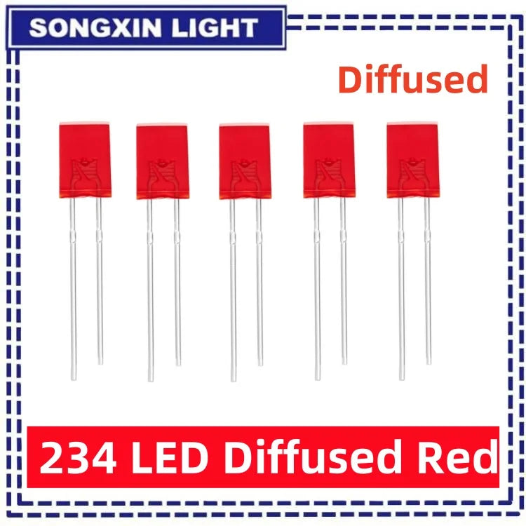 LED bleue rouge blanche jaune diffusée 2x3x4mm opaque rectangulaire 100 pièces