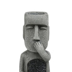 statues moai décoratives extérieures pots fleurs texture pierre motif floral gris noir
