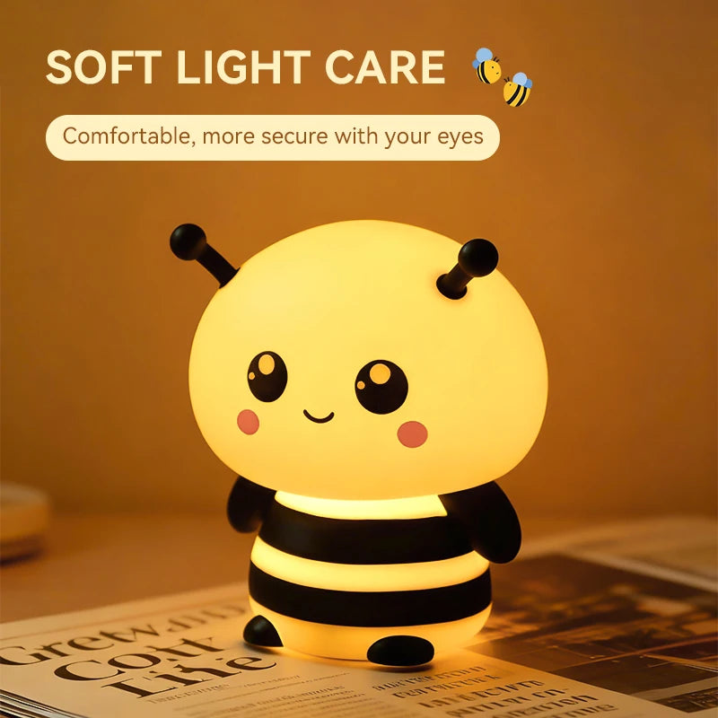 lampe nuit jaune rayures noires sourire cartoon mignonne yeux roses chambre décoration nocturne lumière