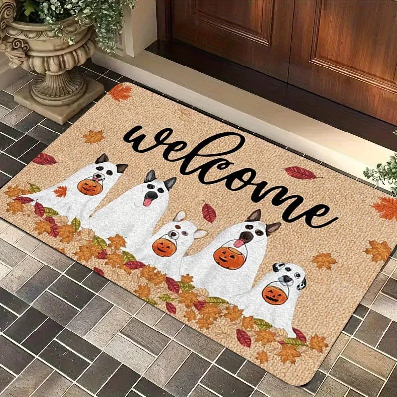 tapis d'entrée halloween citrouille fantôme décor maison orange noir tapis sol antidérapant