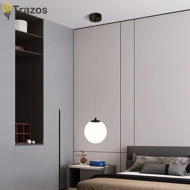 suspension lumineuse moderne minimaliste noir deux globes blancs métal chambre salon