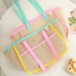sac plage maille transparent décontracté multi usages pliables polyestère rose beige ventilateur cosmétique lunettes