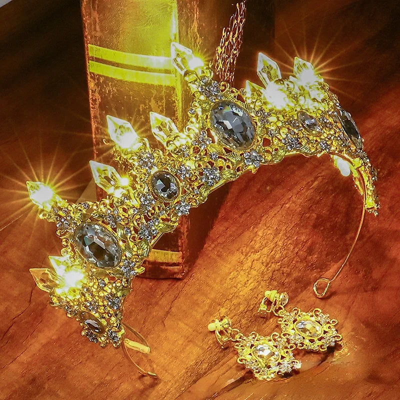 couronne baroque ornements diamants boucles oreilles cristaux multicolores occasion fête mariage anniversaire