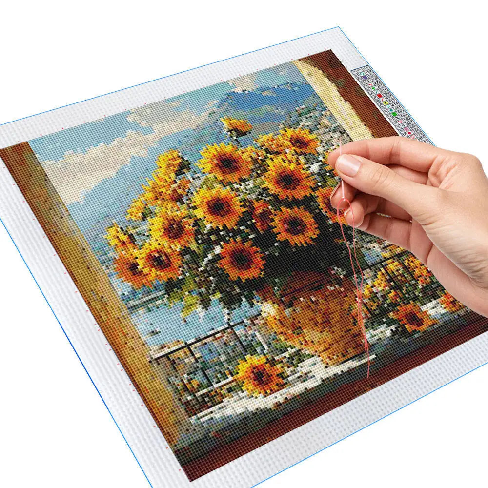 broderie animaux fleurs tournesols paysage montagne aiguilles fil instructions classique 34x40cm