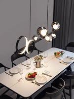lampe suspendue moderne sphères translucides noir argenté scandinave interrupteur bouton led