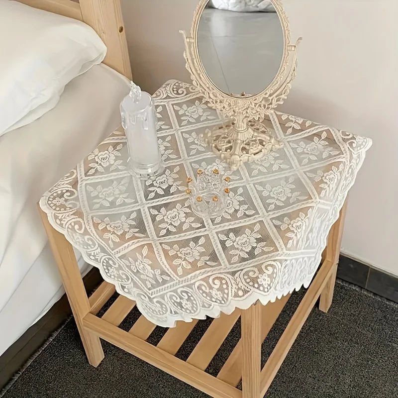 couverture table blanc fleurs dentelle classique romantique 60cm 60cm machine lavable polyester