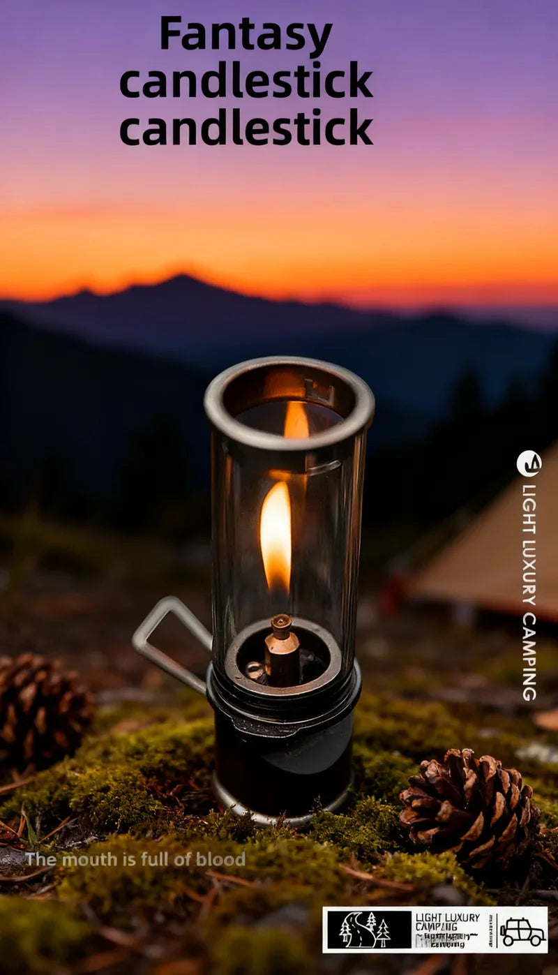 lanterne camping gaz verre transparent cuir marron pratique robuste poignée boîte rangement