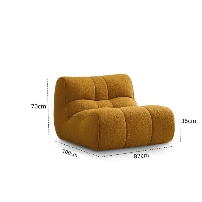 Fauteuil moderne tissu bouclé beige clair coussins d'assise dossier minimaliste