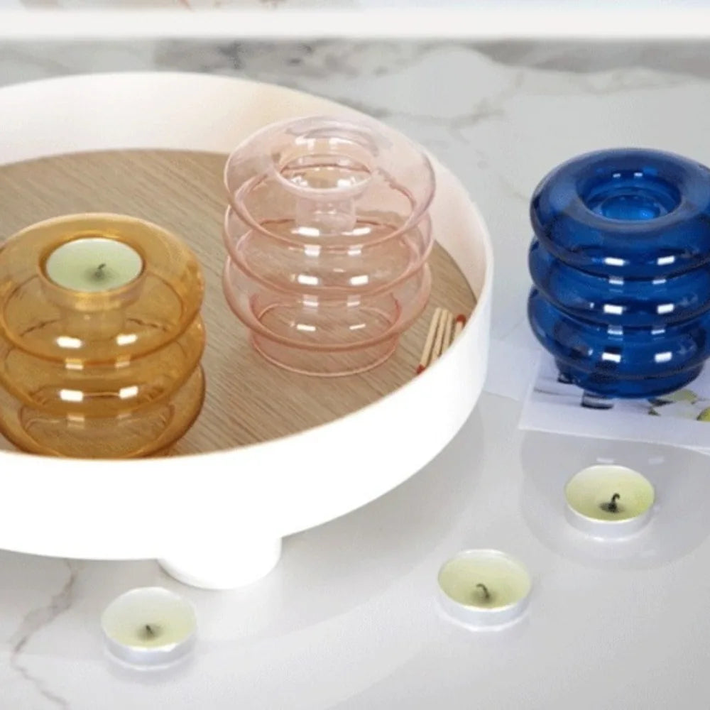 support bougie verre coloré moderne bleu orange jaune rose violet translucent maison restaurant fête