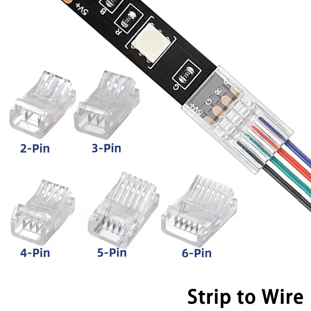 connecteurs led pin pin pin pin pin transparents adhésifs 8mm 10mm 12mm smd5050