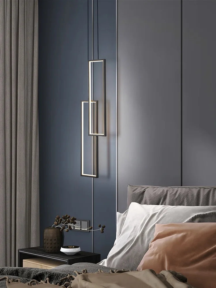 suspension lumineuse moderne rectangle blanc doré lumière chaude neutre led chambre salon