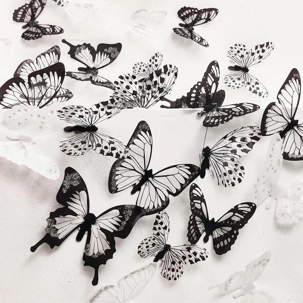 décoration murale papillons autocollants noir blanc minimaliste stickers 3d animal chambre enfants fête mariage