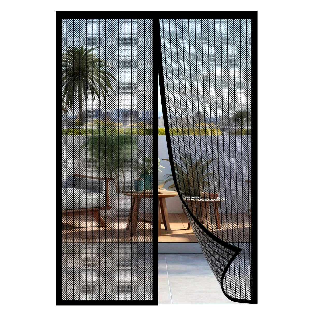 rideau porte magnétique noir maille fine moderne sans ventouses 90x210cm