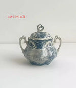 service thé céramique blanc bleu toile jouy poignées théière caféière soupière tasses