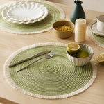 lot sets table ronds coton tressé vert gris beige motif spirale