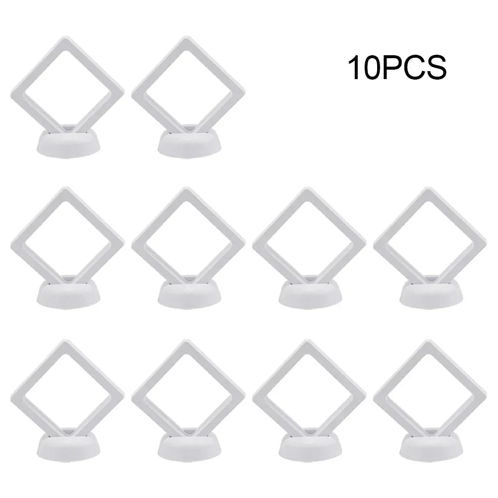 support présentation bijoux rond transparent socle plat noir blanc cadre exposition bague collier moderne