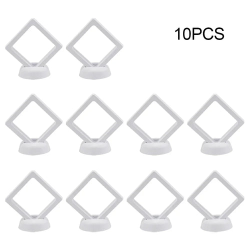 support présentation bijoux rond transparent socle plat noir blanc cadre exposition bague collier moderne