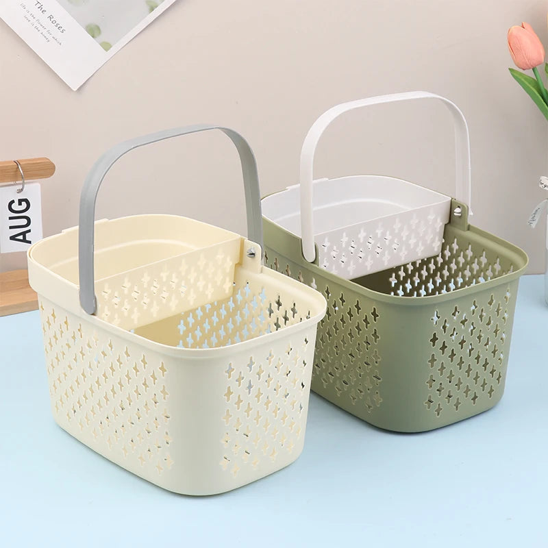panier rangement beige vert olive perforations geometriques poignees detachables moderne plastique abs