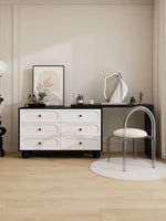 coiffeuse miroir blanc minimaliste moderne commode tiroirs noirs chambre meuble maquillage