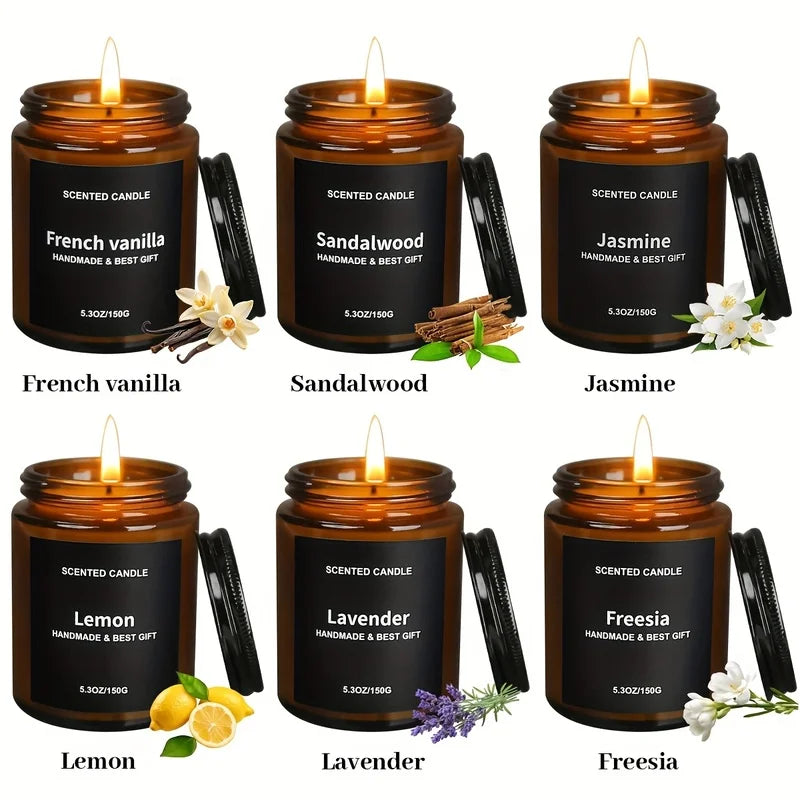 bougies parfumées aromathérapie marron clair sans motif moderne 35 heures soja vanille jasmin citron