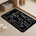 tapis sol caoutchouc antidérapant salle bain noir blanc dessins chats mimi cœur moderne
