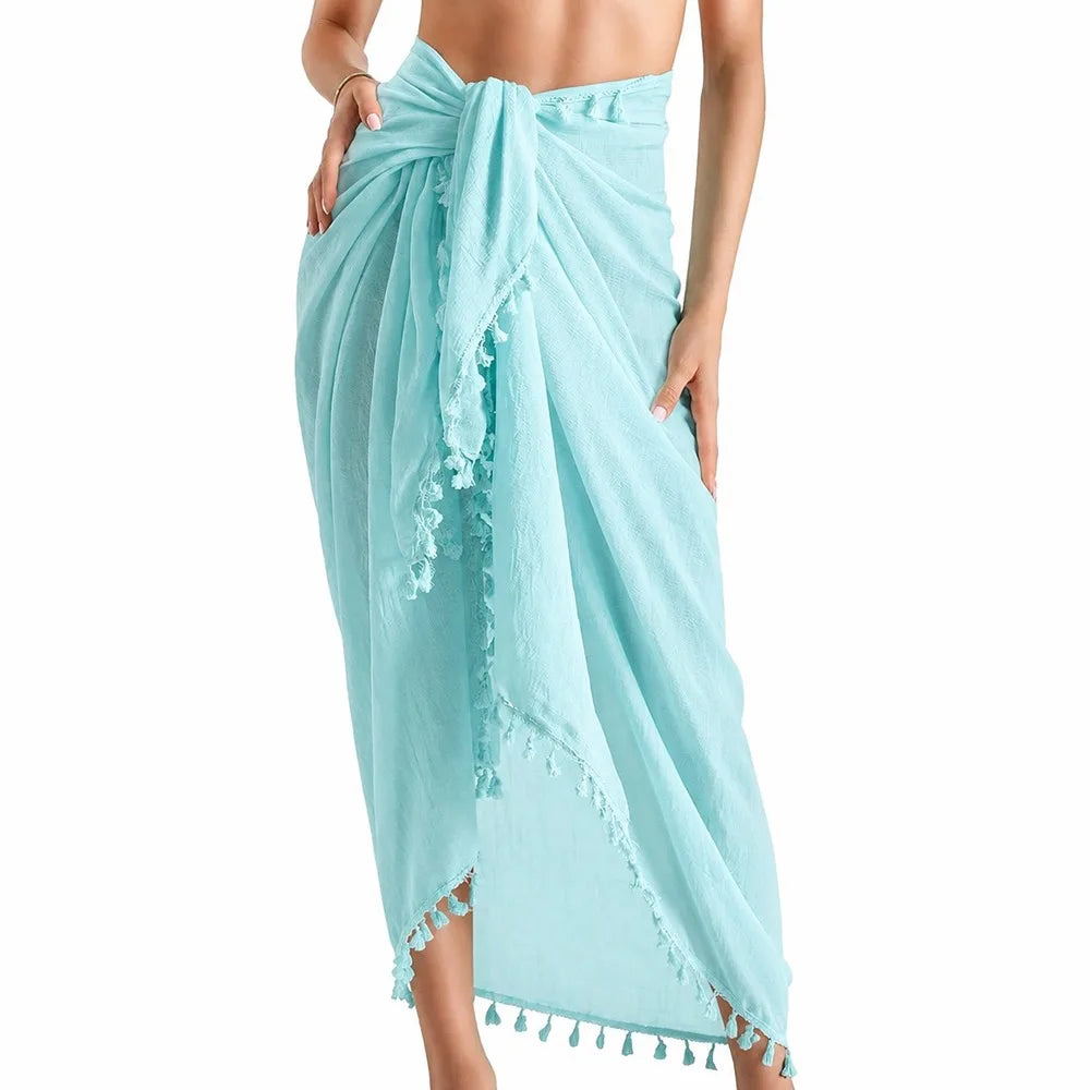 sarong élégant boho uni vert rose blanc noir tissu polyester rapide séchage tassel inclusion