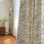 rideau épais vert clair gris motif fleurs feuilles salon chambre classique romantique moderne