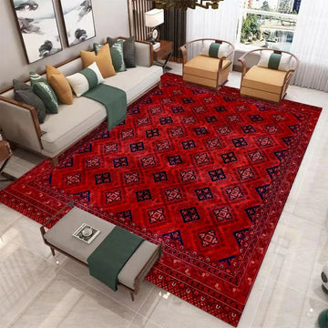 tapis moderne rouge noir beige motif géométrique velours mousse antidérapant salon chambre décoration maison