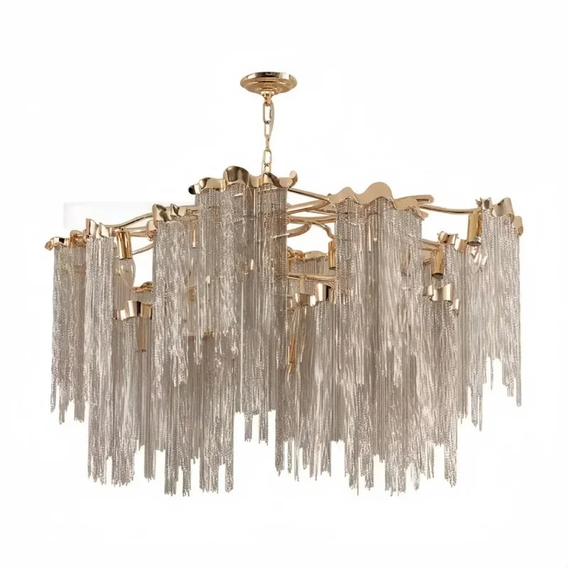 lustre moderne doré transparent tissu franges éclairage chambre salon 2000 82000lm toucher on/off 90
