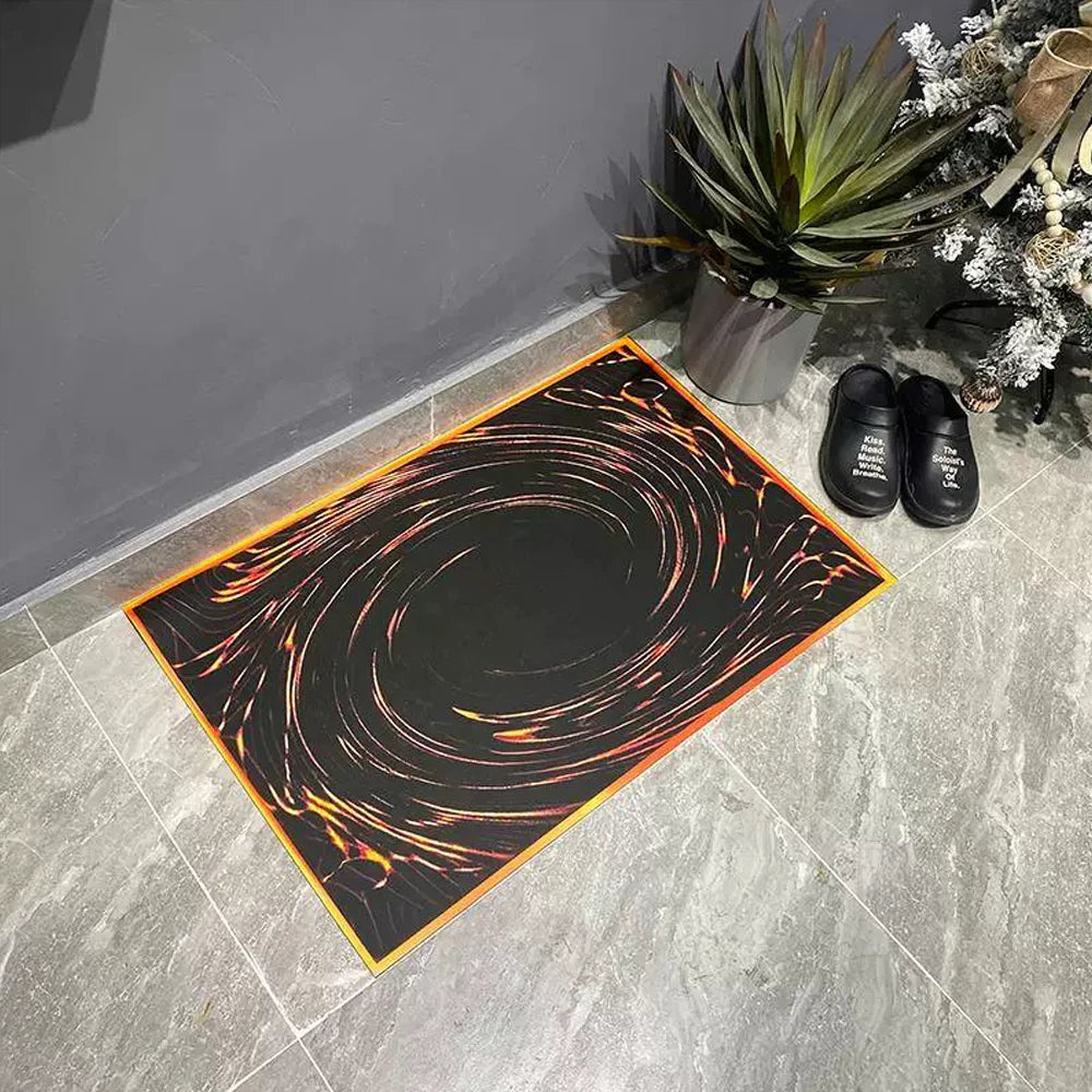 tapis sol moderne spirales lumineuses noir orange chambre salon salle bainextérieur