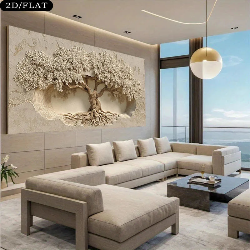 tableau mural moderne arbre relief 3d racines contemporain décoration salon chambreOpaque sans cadre encre
