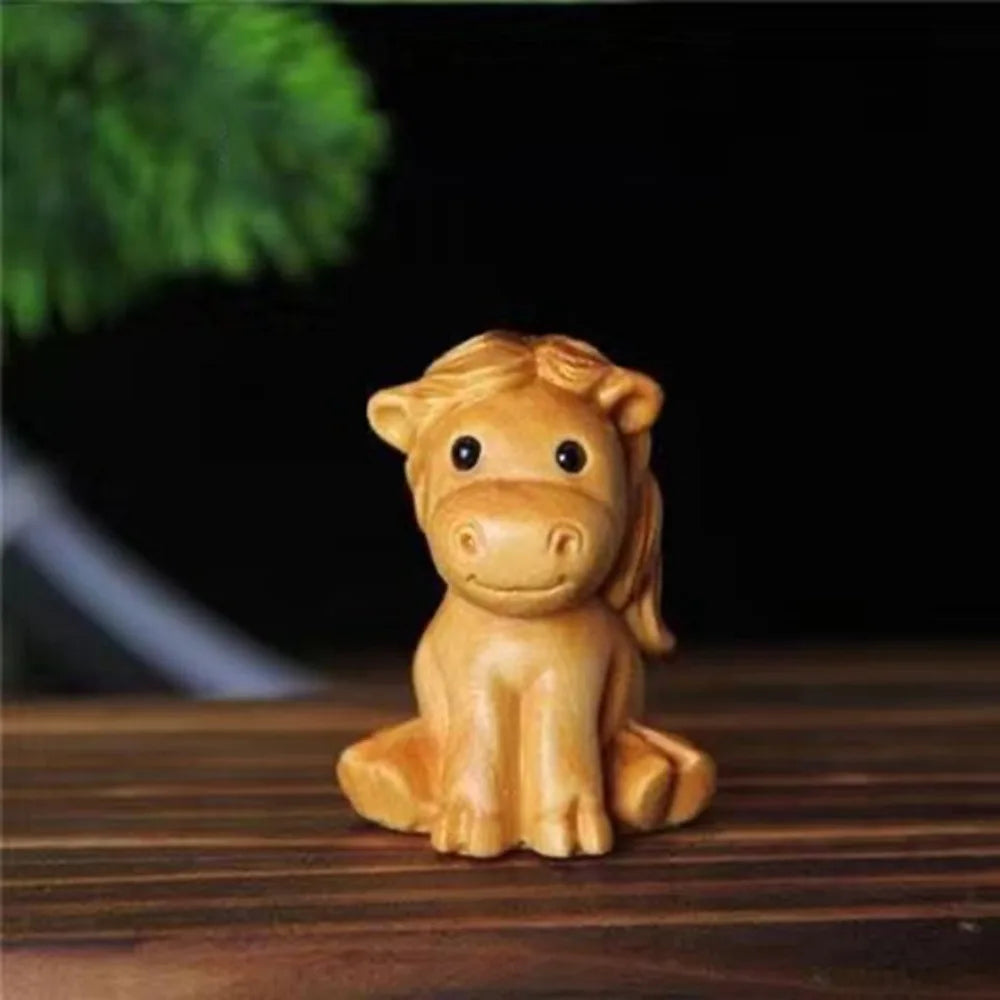 statuettes animales sculptées détaillées zodiaque naturel brun clair artisanal figurines individuelles opaques