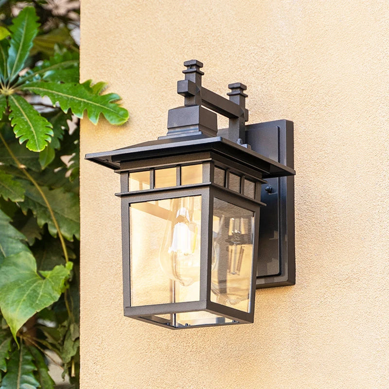 lampe murale extérieure noire verre translucide classique ip65 ac110 240v interrupteur mural fluxlumineux249 2000