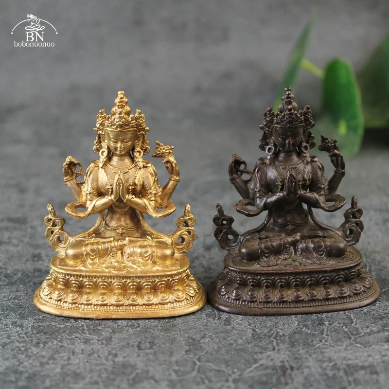 statues bouddhistes tibetaines or bronze détails sculptés headdress vêtements décoratives maison 76g