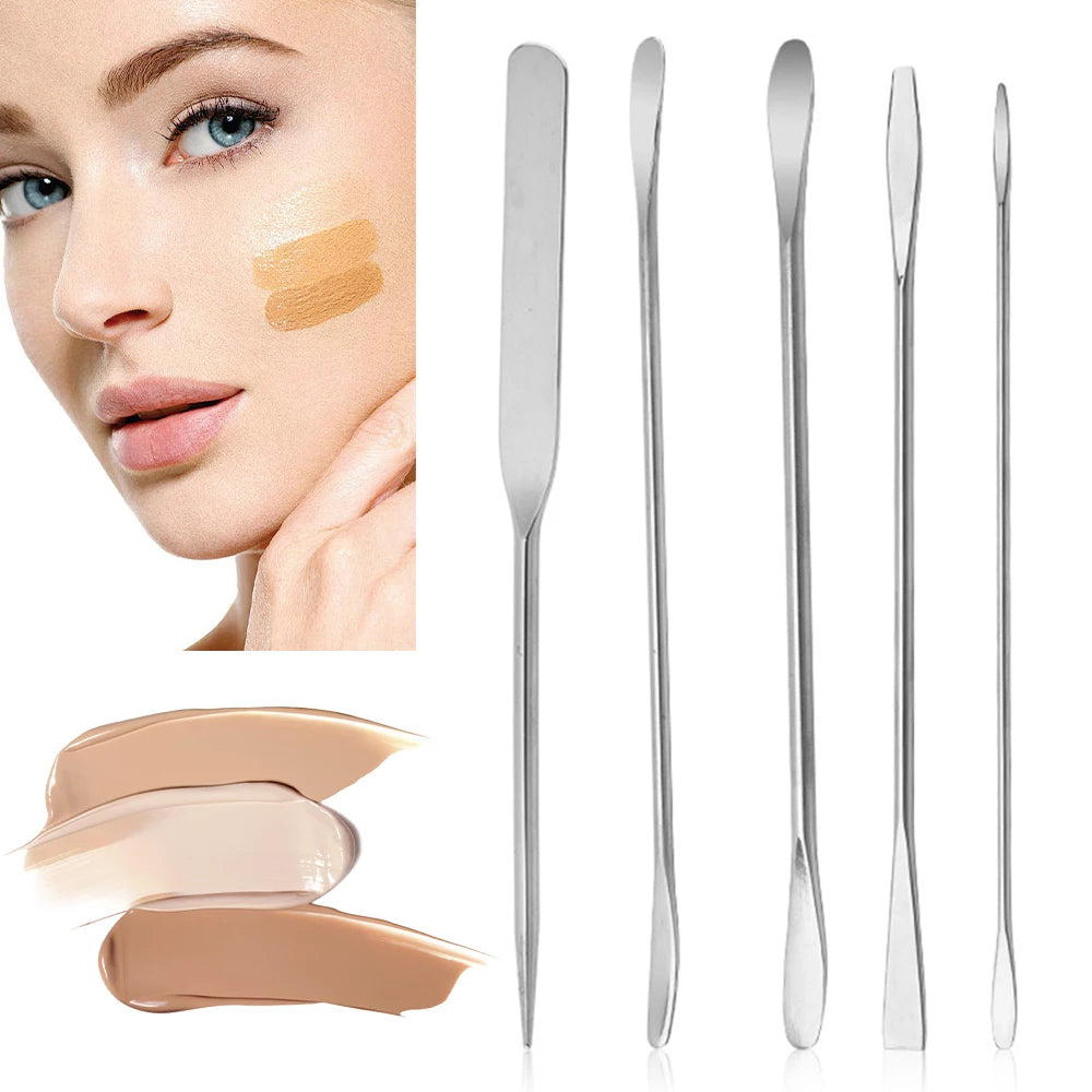 spatule maquillage acier inoxydable argenté moderne lisse brillante outils cosmétiques minimaliste qualité professionnelle durable