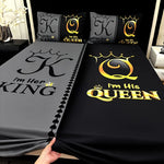ensemble literie noir gris moderne plaid lettres couronne king queen doré lit housse polyester
