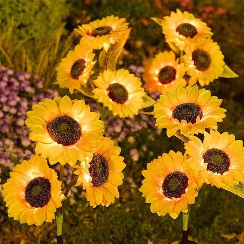 fleurs artificielles tournesol lumineuses jaune vert moderne jardin decoration exterieure solaire led piquet