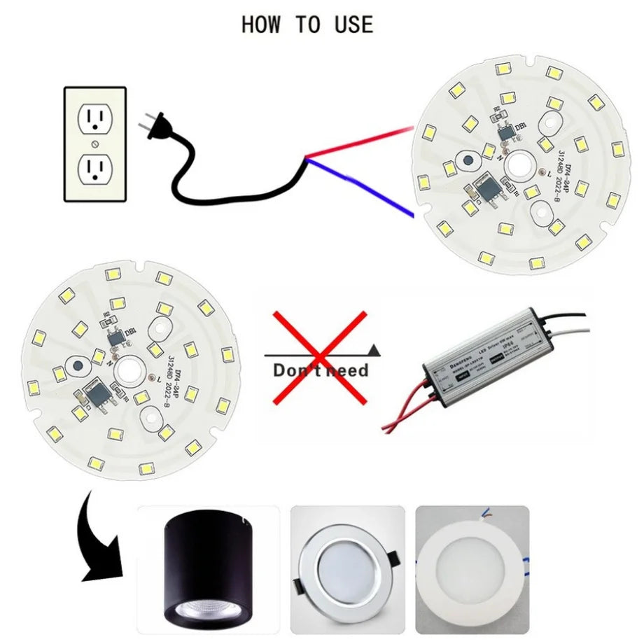 Plaque LED Downlight Chip 3W 5W 7W 9W 12W 15W 18W Blanc Gris Circulaire