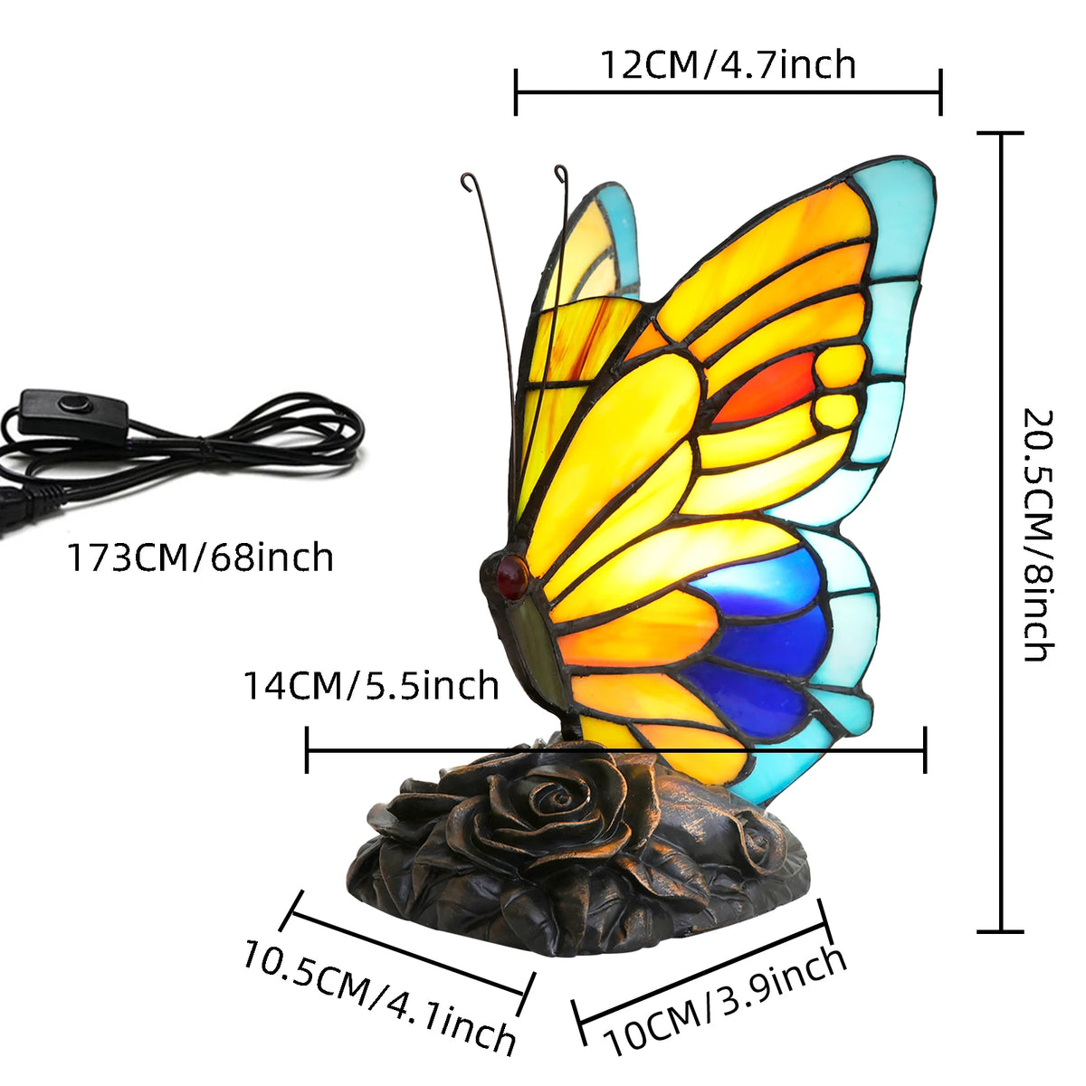 lampe poser tiffany multicolore papillon motifs géométriques opacité interrupteur câble d'alimentation art déco veilleuse