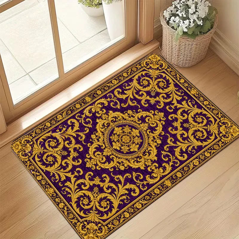 tapis sol moderne violet papillons fleurs bienvenue extérieur résistant polyester
