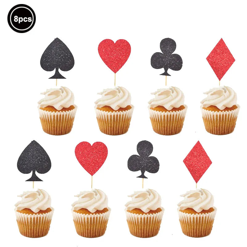 décoration gâteau cupcake thème casino cartes jouer dés jetons anniversaire fête noir doré