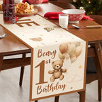 nappe table dessin animé nounours ballons lunes étoiles nuages anniversaire enfant beige marron blanc
